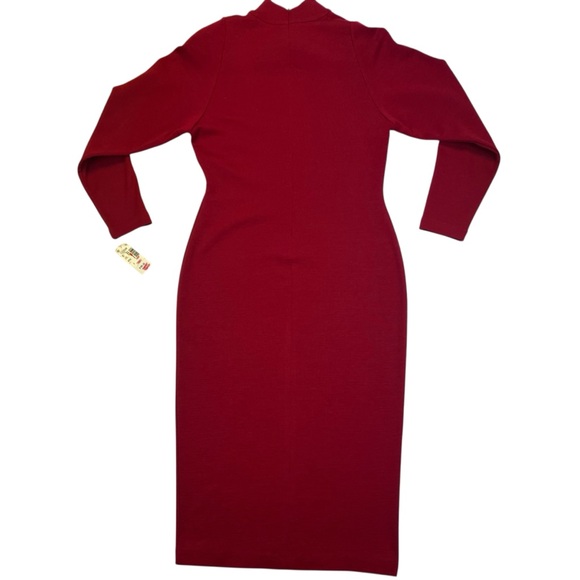 Andrea Jovine NWT 80’s Luxury 100% Wool Bodycon Dress Red Midi Vintage Size S - Picture 3 of 15